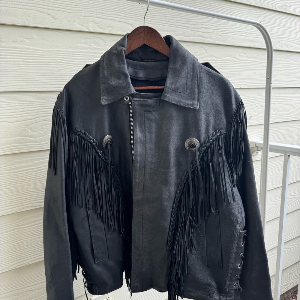 Black Fringe Leather Jacket - Genuine Leather